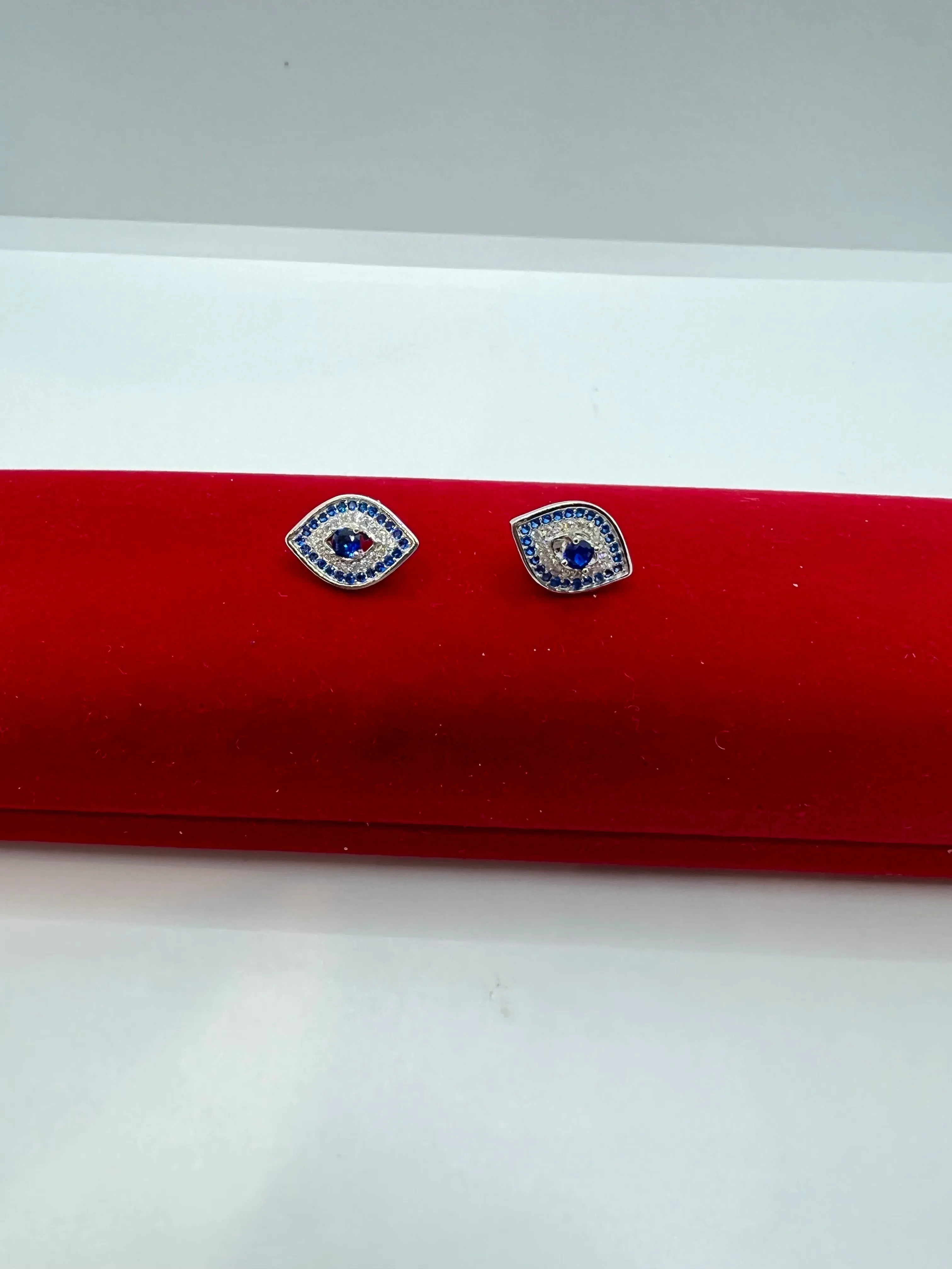 Real Silver Evil Eye Stud Earrings