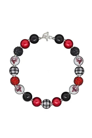 Red & Black Buffalo Plaid Reindeer Bubblegum Necklace