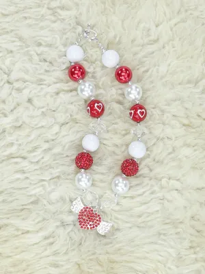 Red & White Angel Heart Bubbleugm Necklace