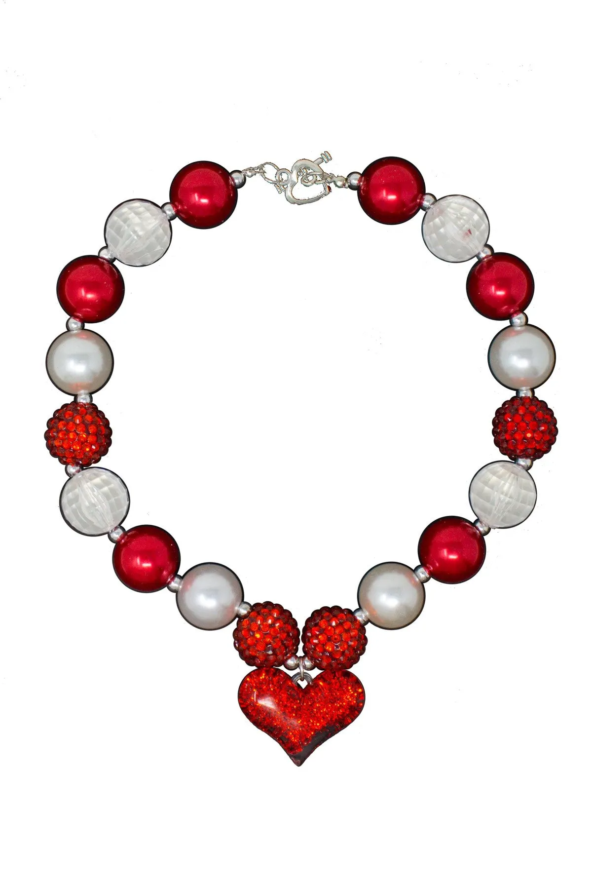 Red & White Glitter Heart Bubblegum Necklace