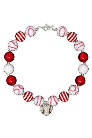 Red & White Heart Baseball Necklace