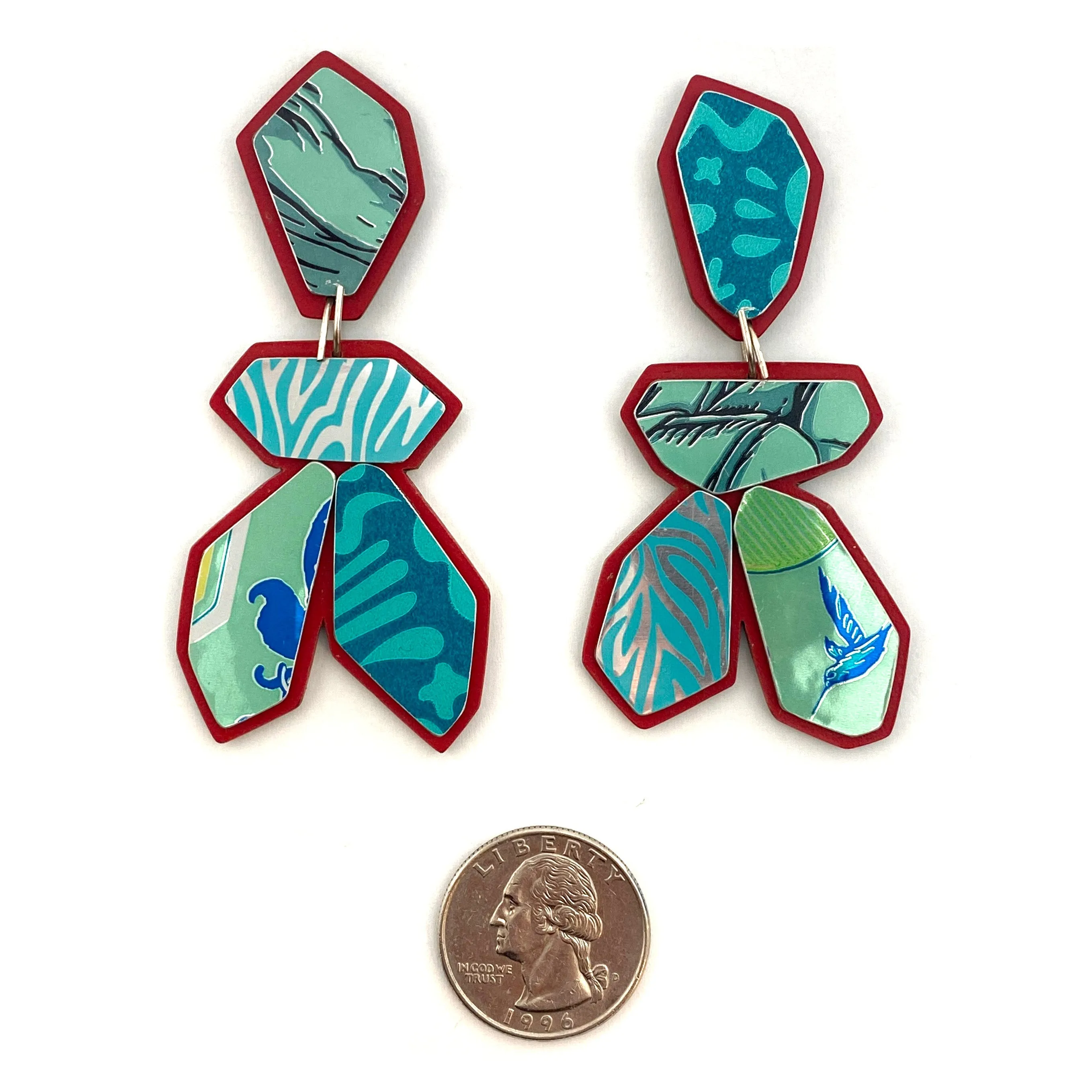 Red and Teal Geometric Earrings