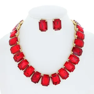 Red Crystal Octagon Cut Collar Necklace Set