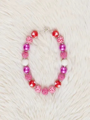 Red Gingham & Sparkle Bubblegum Necklace