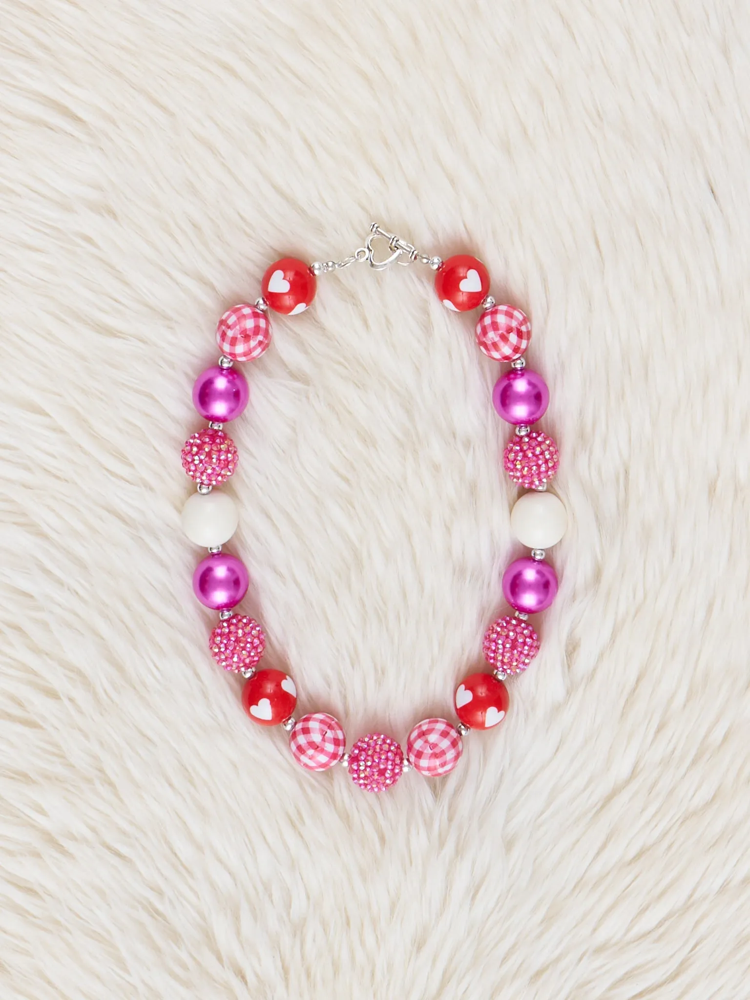 Red Gingham & Sparkle Bubblegum Necklace