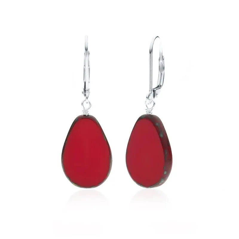 Red Glass Beaded Teardrop Earring