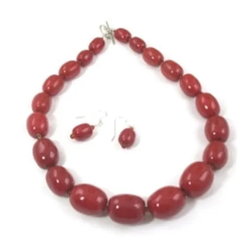 Red Necklace & Earrings in Handmade Big Bold Fair Trade Kazuri Beads