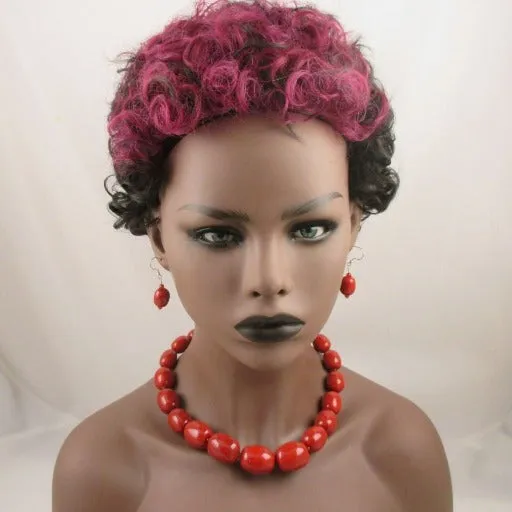 Red Necklace & Earrings in Handmade Big Bold Fair Trade Kazuri Beads