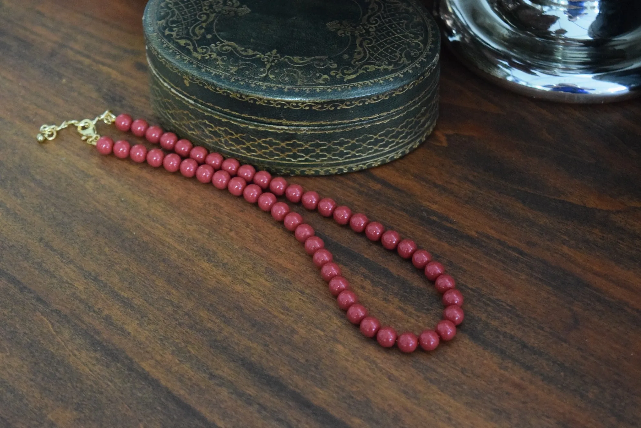 Red "Coral" Pearl Beaded Necklace - Small