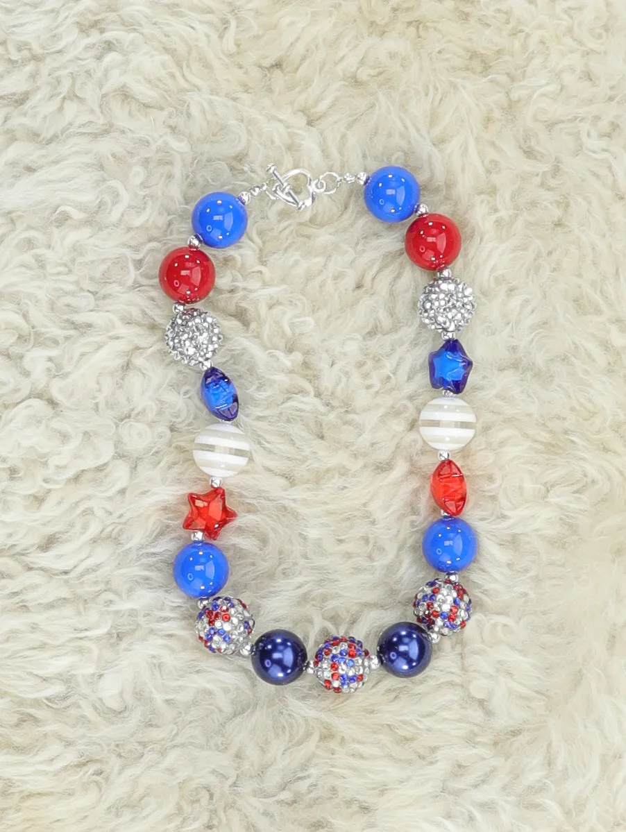 Red, Silver, & Blue Star Bubblegum Necklace