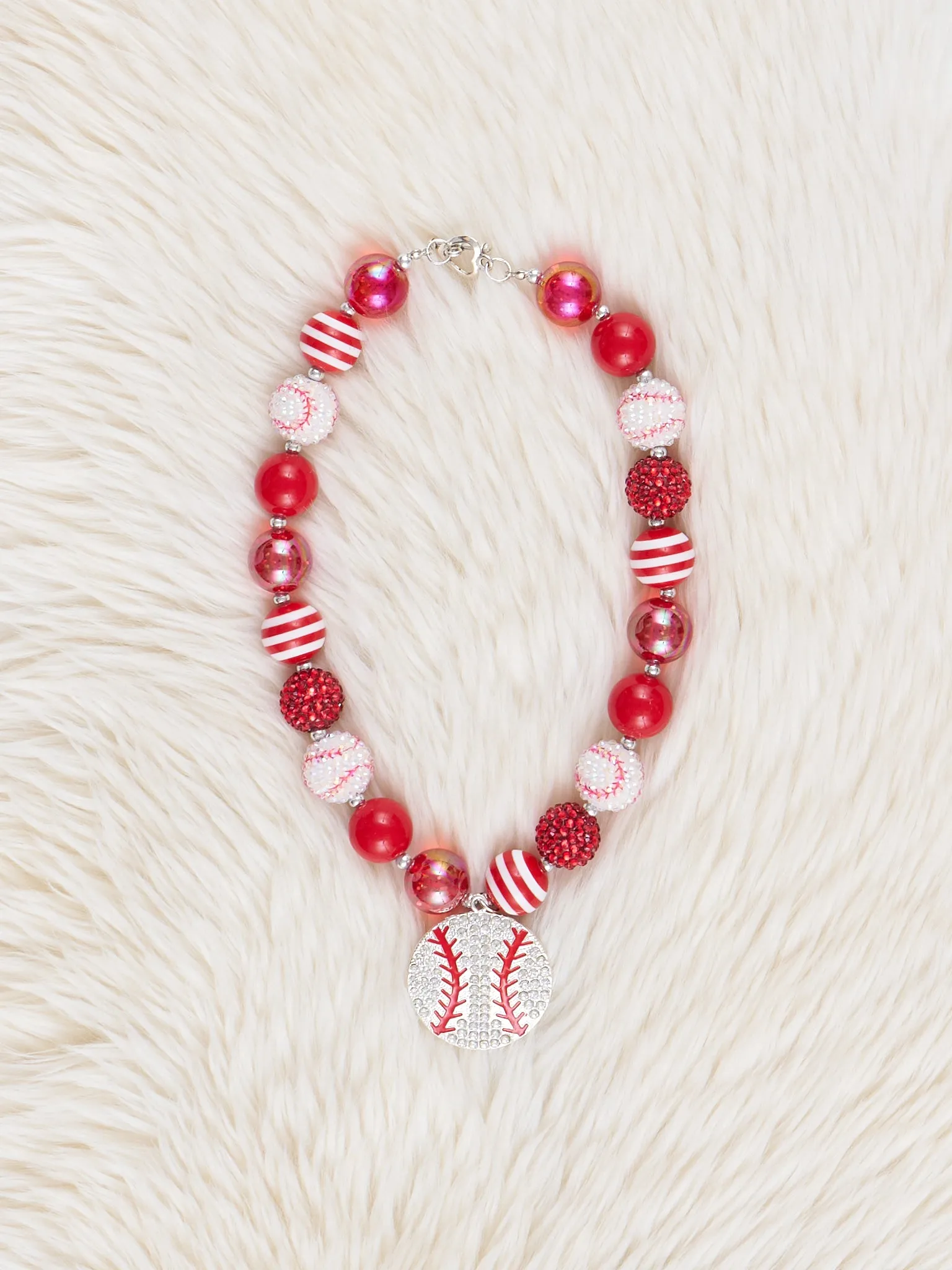 Red Sparkle Baseball Charm Bubblegum Necklace