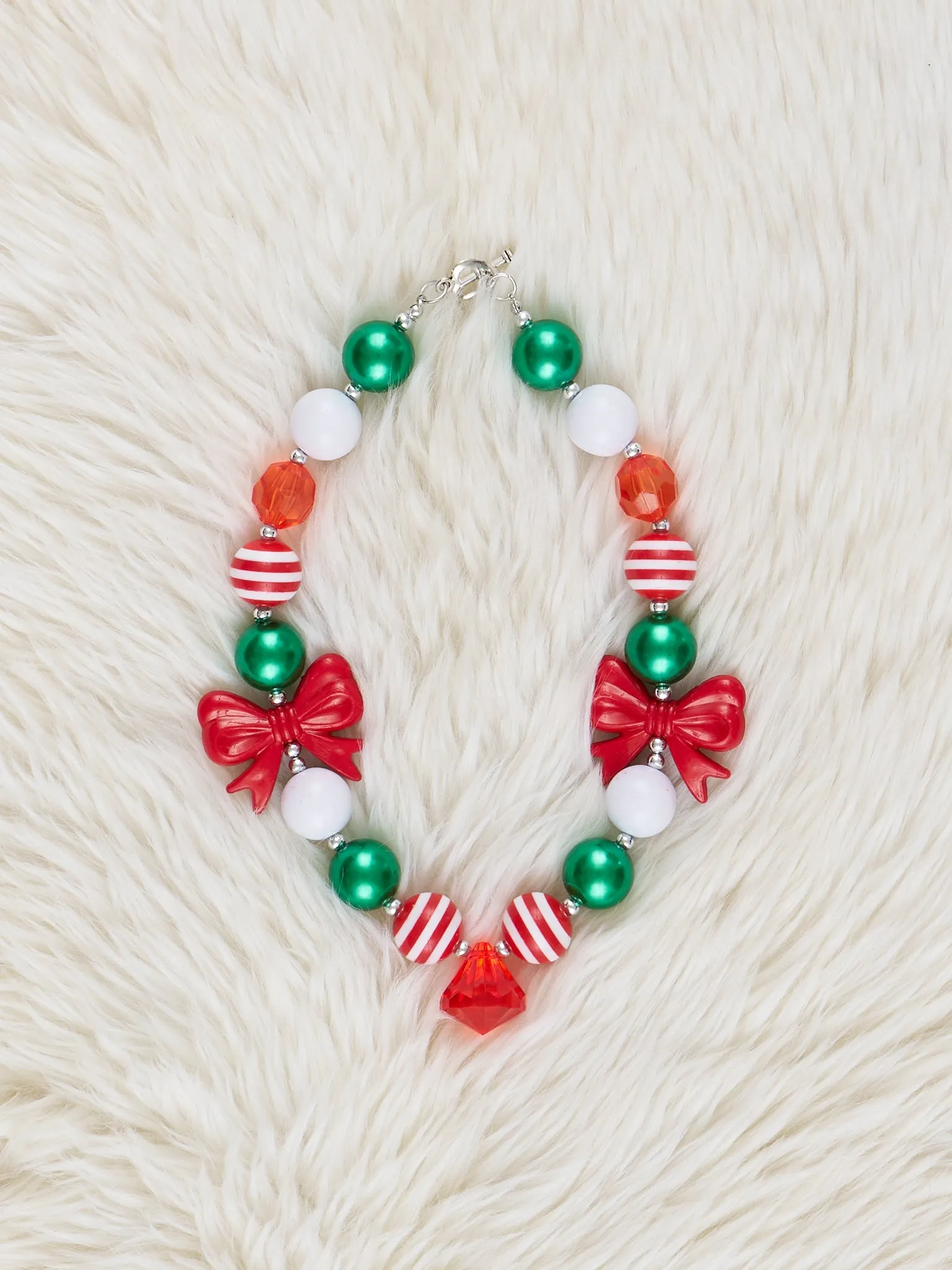 Red Stripes & Bows Bubblegum Necklace