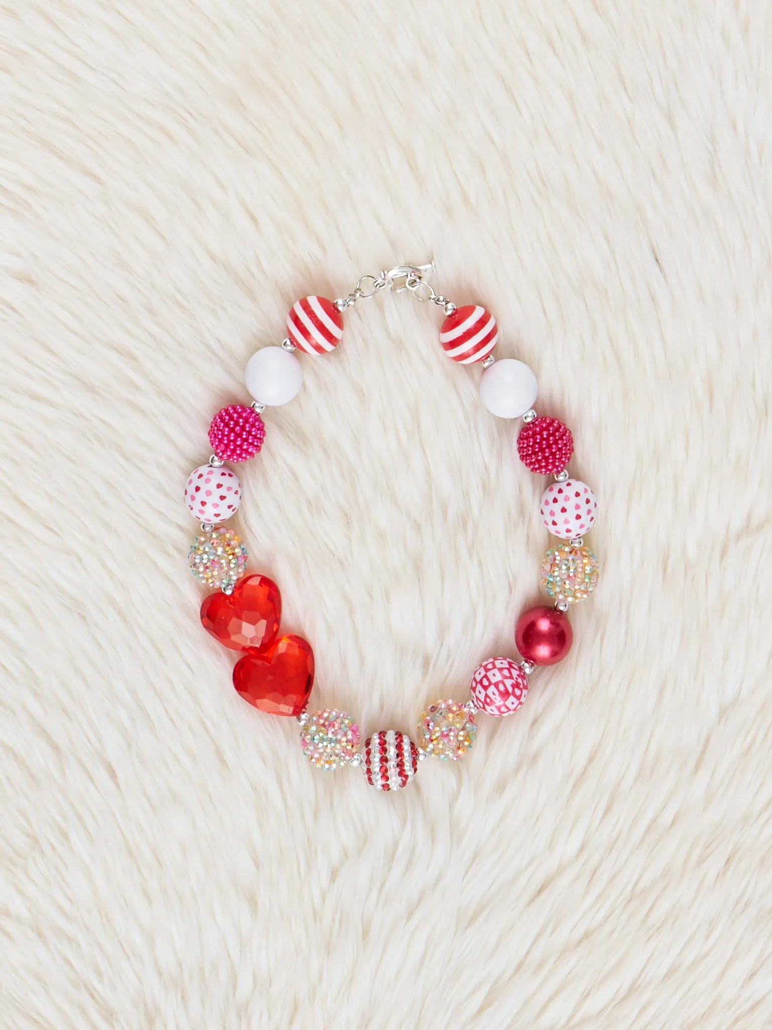 Red  Stripes & Dots Bubblegum Necklace