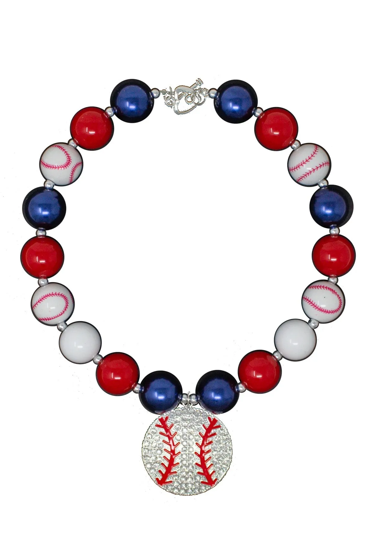 Red, White & Navy Rhinestone Baseball Necklace