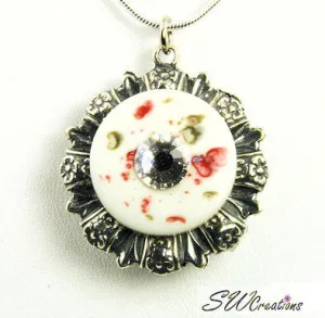 Reversible Floral Crystal Garnet Button Pendant