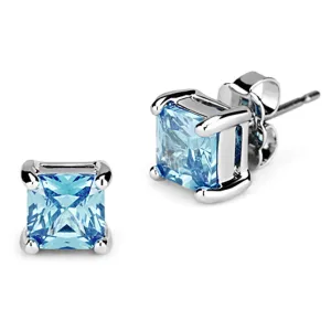 Rhodium Brass Earrings with AAA Grade CZ in Sea Blue for Women Sea Blue Stone Color Style 3W539