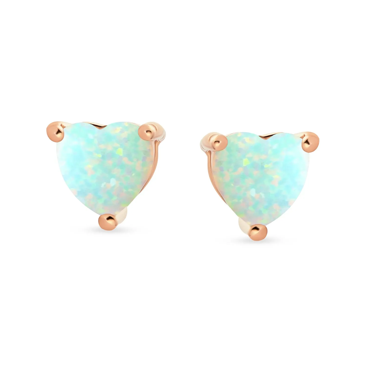 Romantic Petite Heart Shaped Opal Stud Earrings, Rose Gold Sterling Silver, 5MM