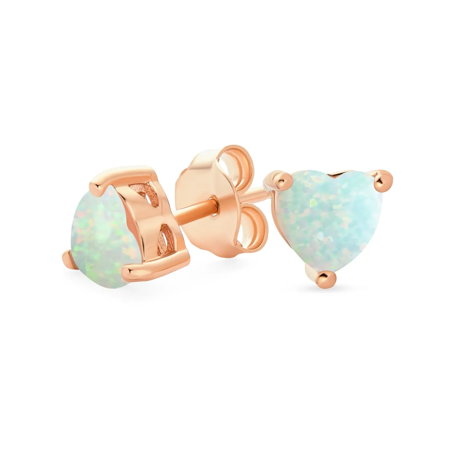 Romantic Petite Heart Shaped Opal Stud Earrings, Rose Gold Sterling Silver, 5MM