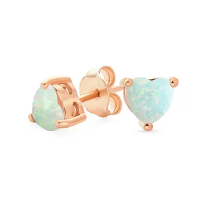 Romantic Petite Heart Shaped Opal Stud Earrings, Rose Gold Sterling Silver, 5MM