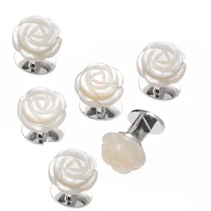 Rose Carved Mother of Pearl 6 SIX Sterling Tuxedo Studs