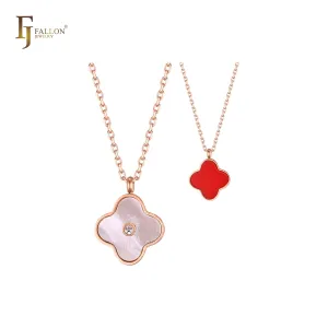 Rose Gold Red Clover Lucky Necklaces