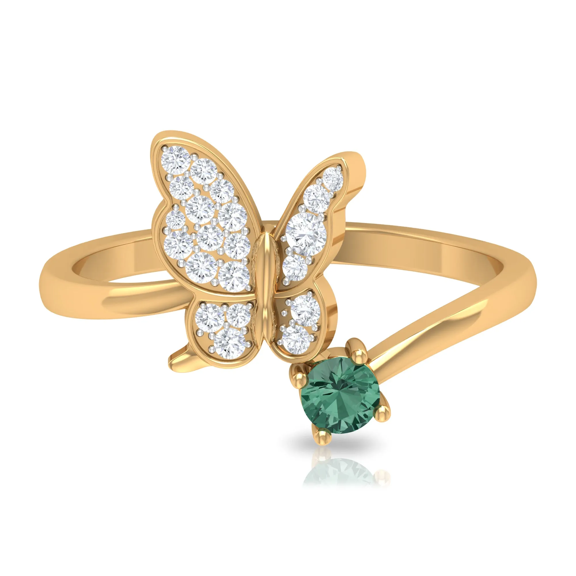 Round Green Sapphire and Diamond Butterfly Ring