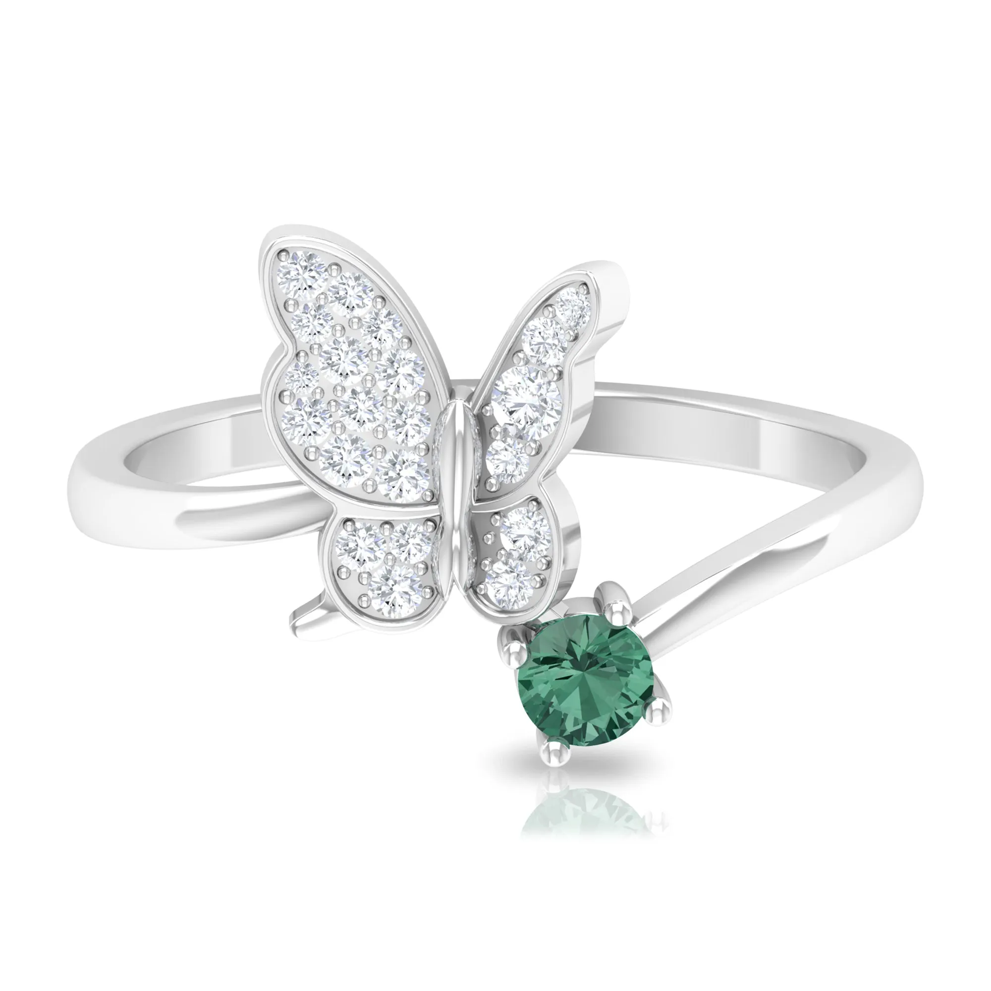 Round Green Sapphire and Diamond Butterfly Ring