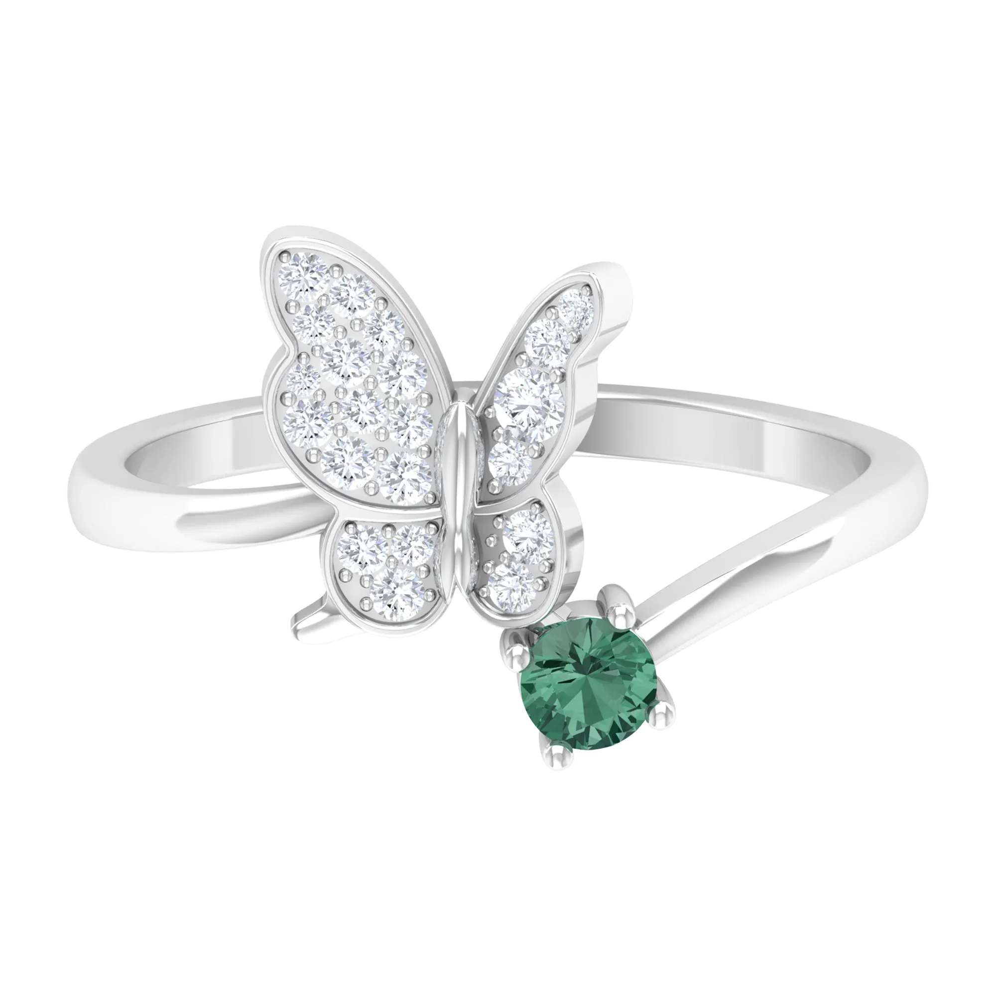 Round Green Sapphire and Diamond Butterfly Ring