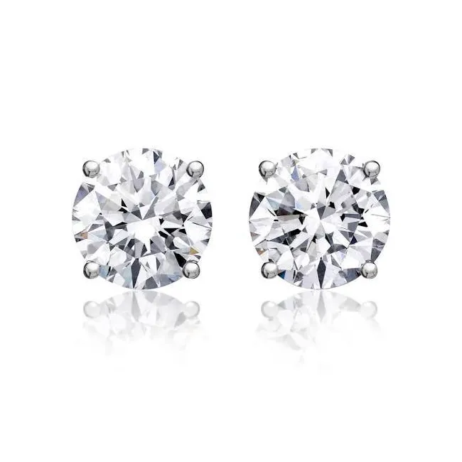 Round Solitaire Diamond Studs (1.85 ct Diamonds) in Platinum