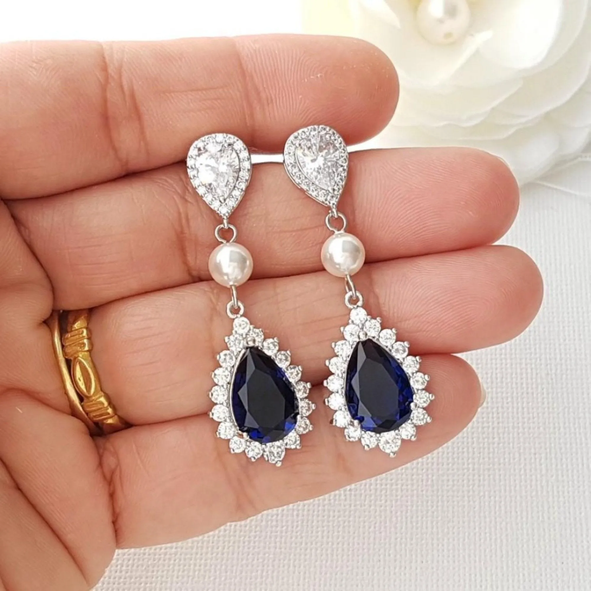 Sapphire Blue Wedding Jewelry Set In Gold-Aoi