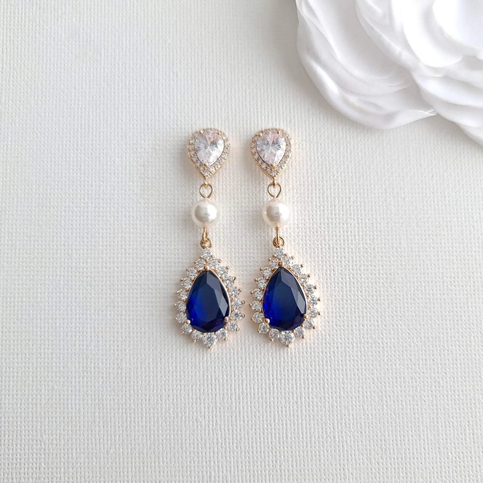 Sapphire Blue Wedding Jewelry Set In Gold-Aoi