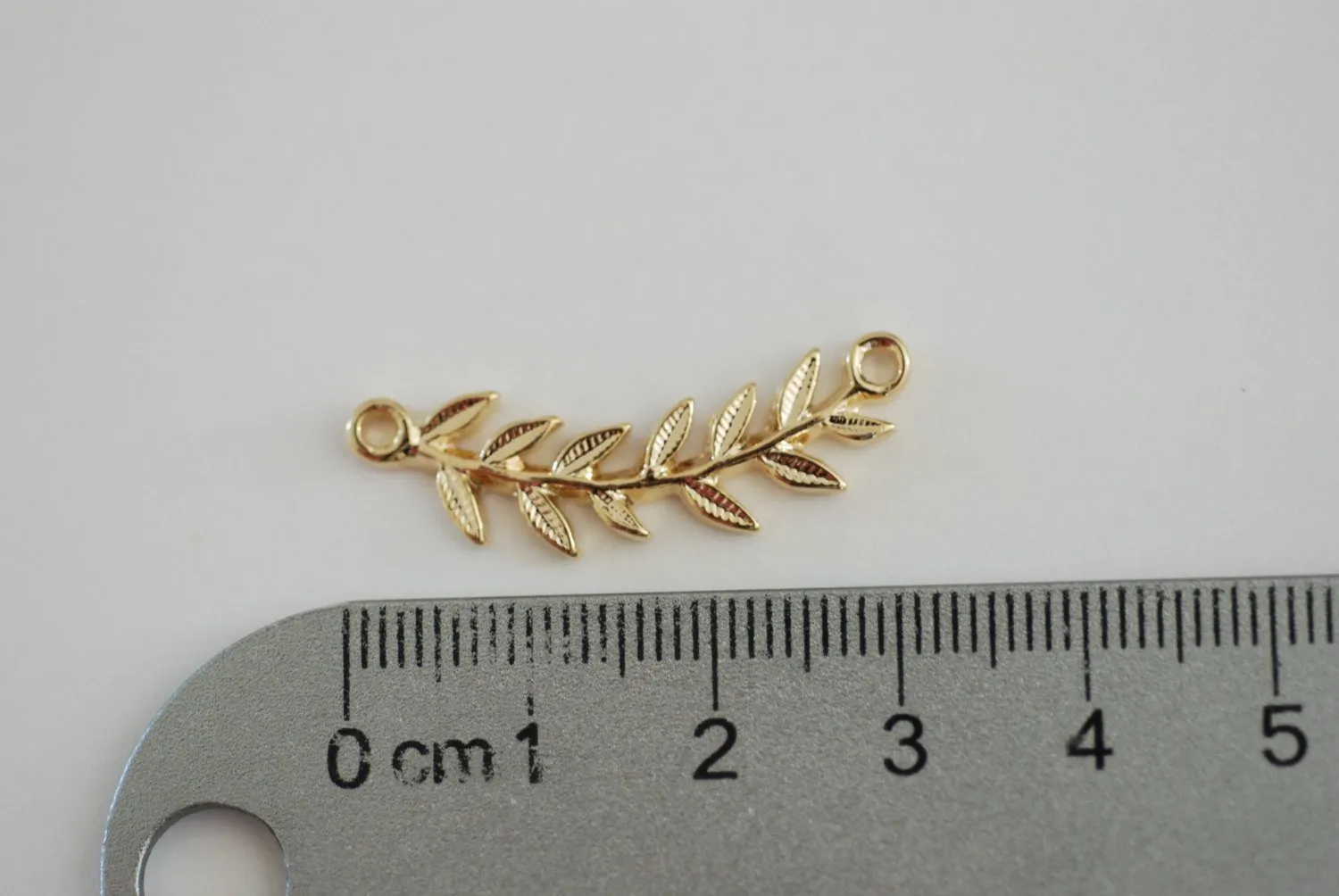 Shiny Vermeil Wholesale Gold Roman Leaf Connector Charm - leaf link connector, Vermeil Gold Leaf Branch Connector Charm, Gold Twig leaf flower charm