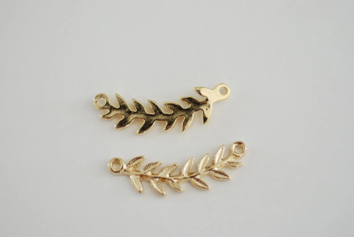 Shiny Vermeil Wholesale Gold Roman Leaf Connector Charm - leaf link connector, Vermeil Gold Leaf Branch Connector Charm, Gold Twig leaf flower charm