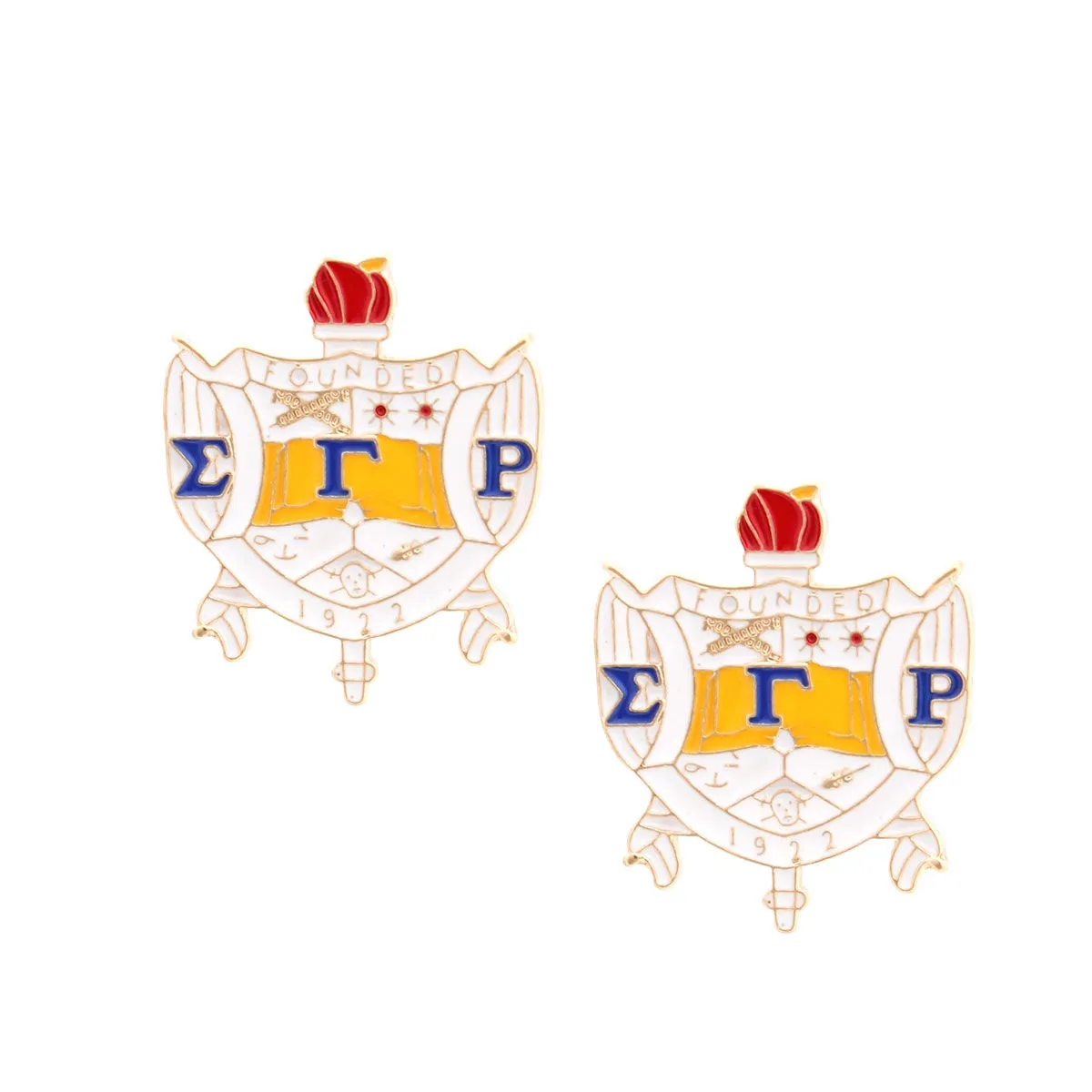 Sigma Gamma Rho Earrings Gold Blue SGRHO Crest Studs