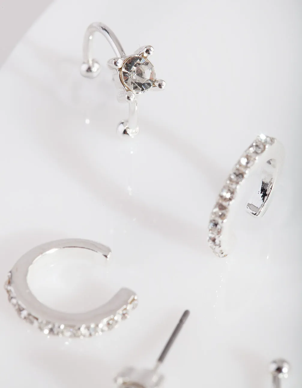 Silver Classic Diamante Ear Stack