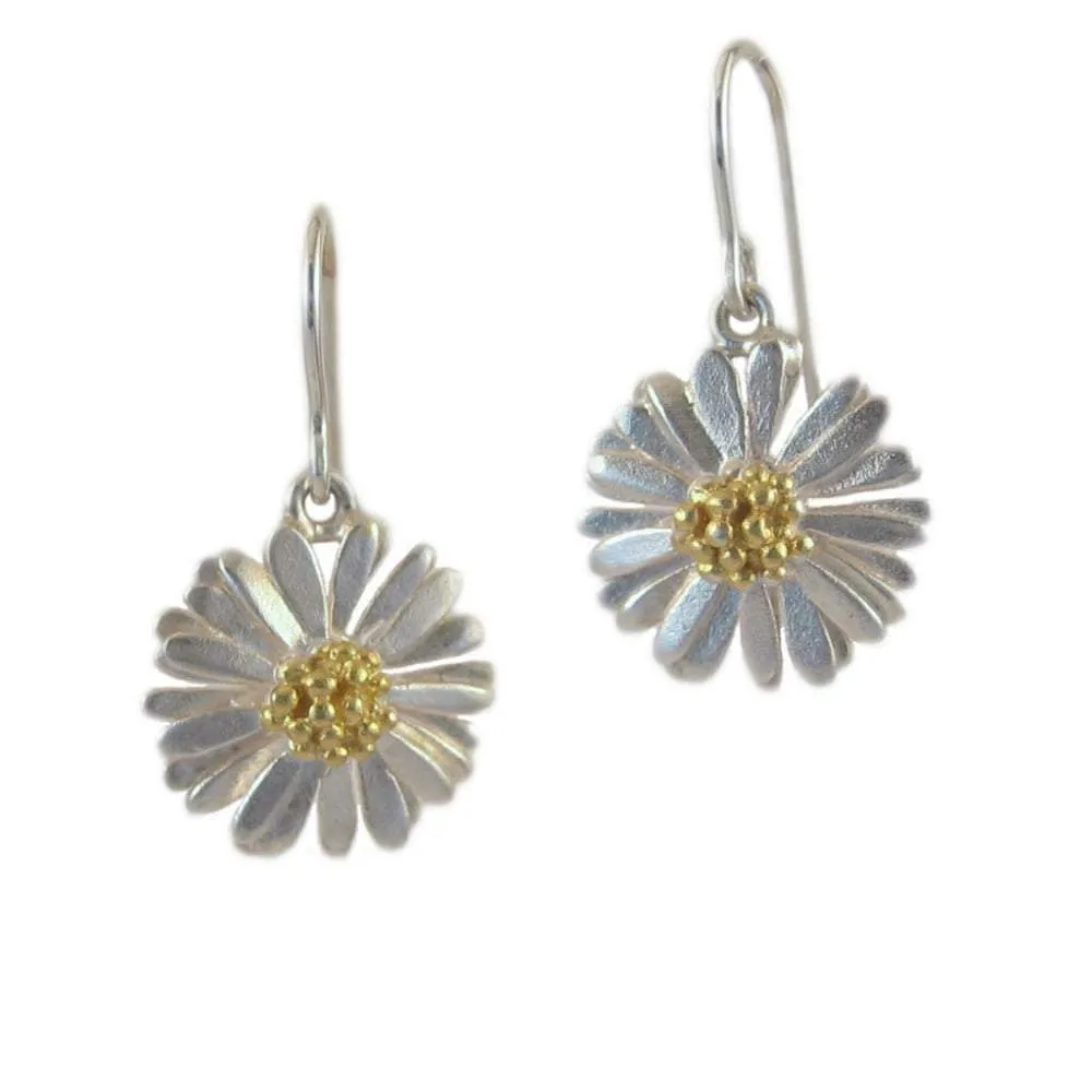 Silver daisy hook earrings