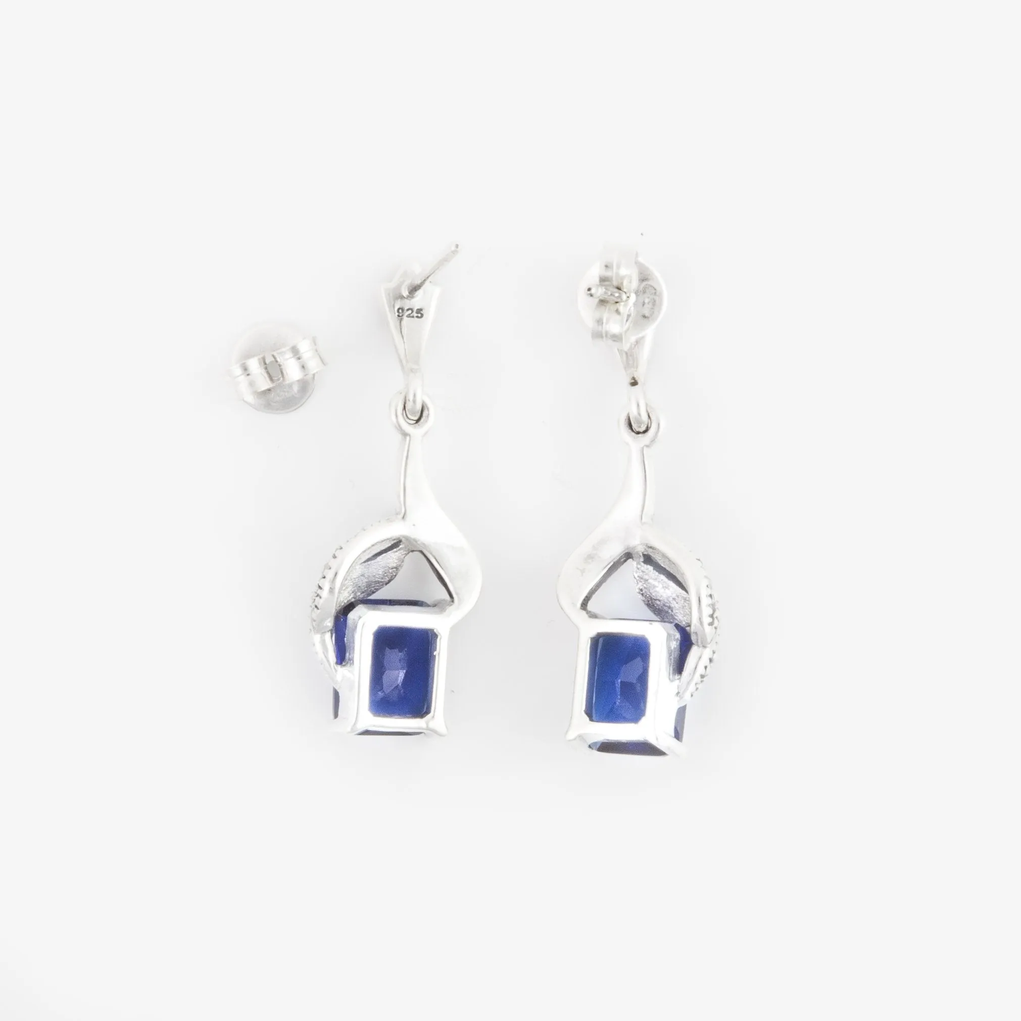 Silver Marcasite Sapphire Earrings Blue Crystal Bridal