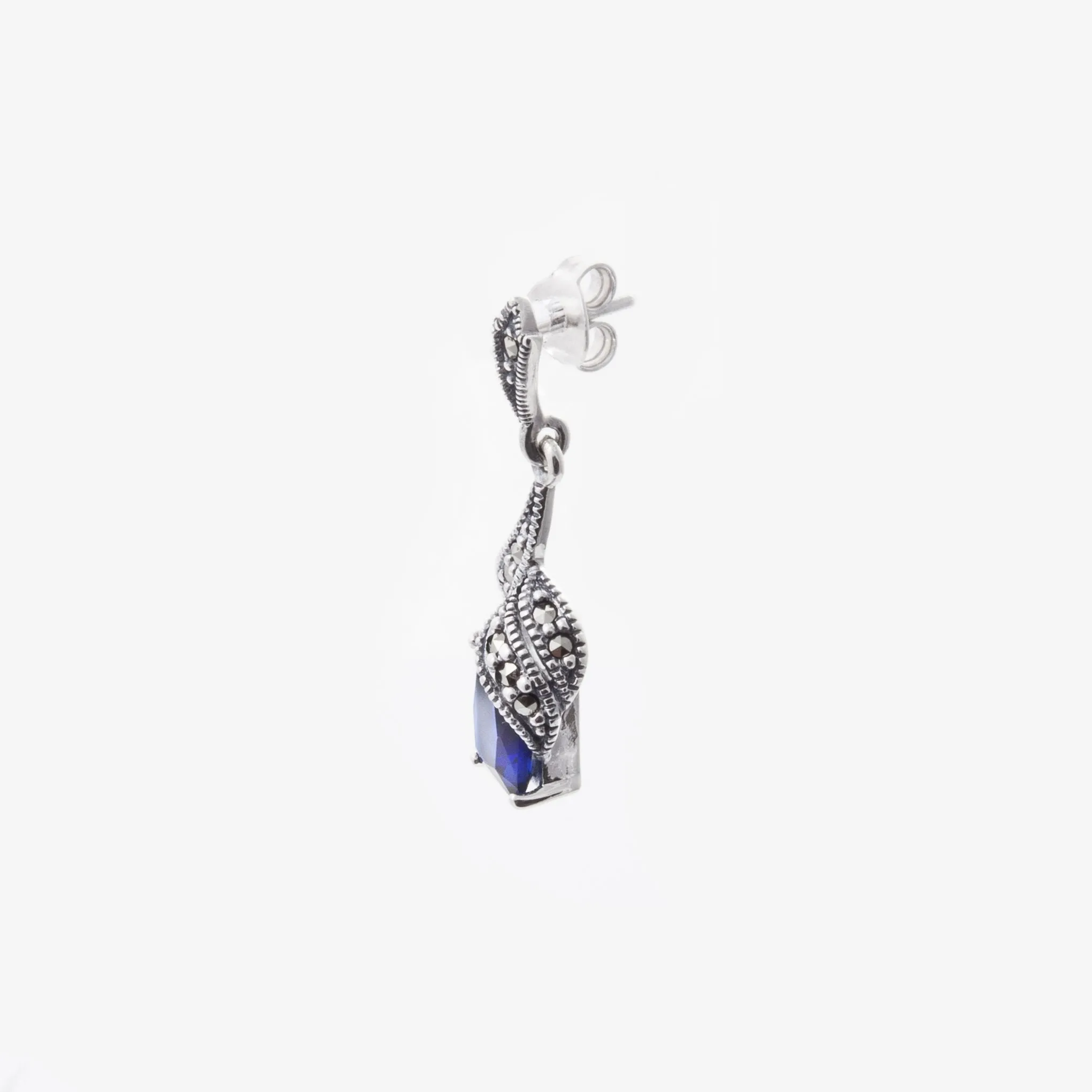 Silver Marcasite Sapphire Earrings Blue Crystal Bridal