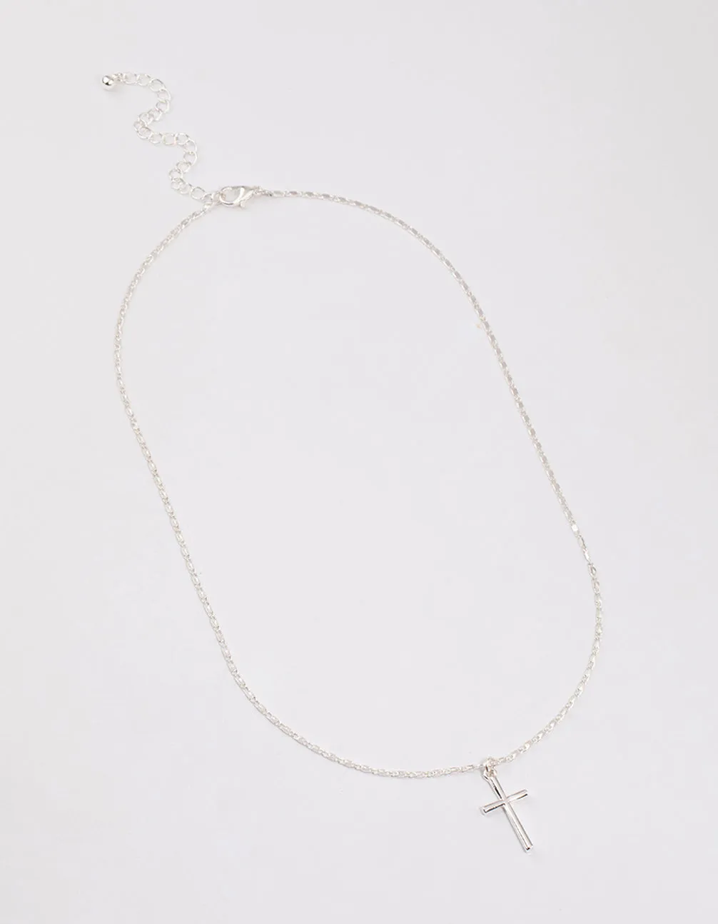 Silver Shiny Cross Pendant Necklace