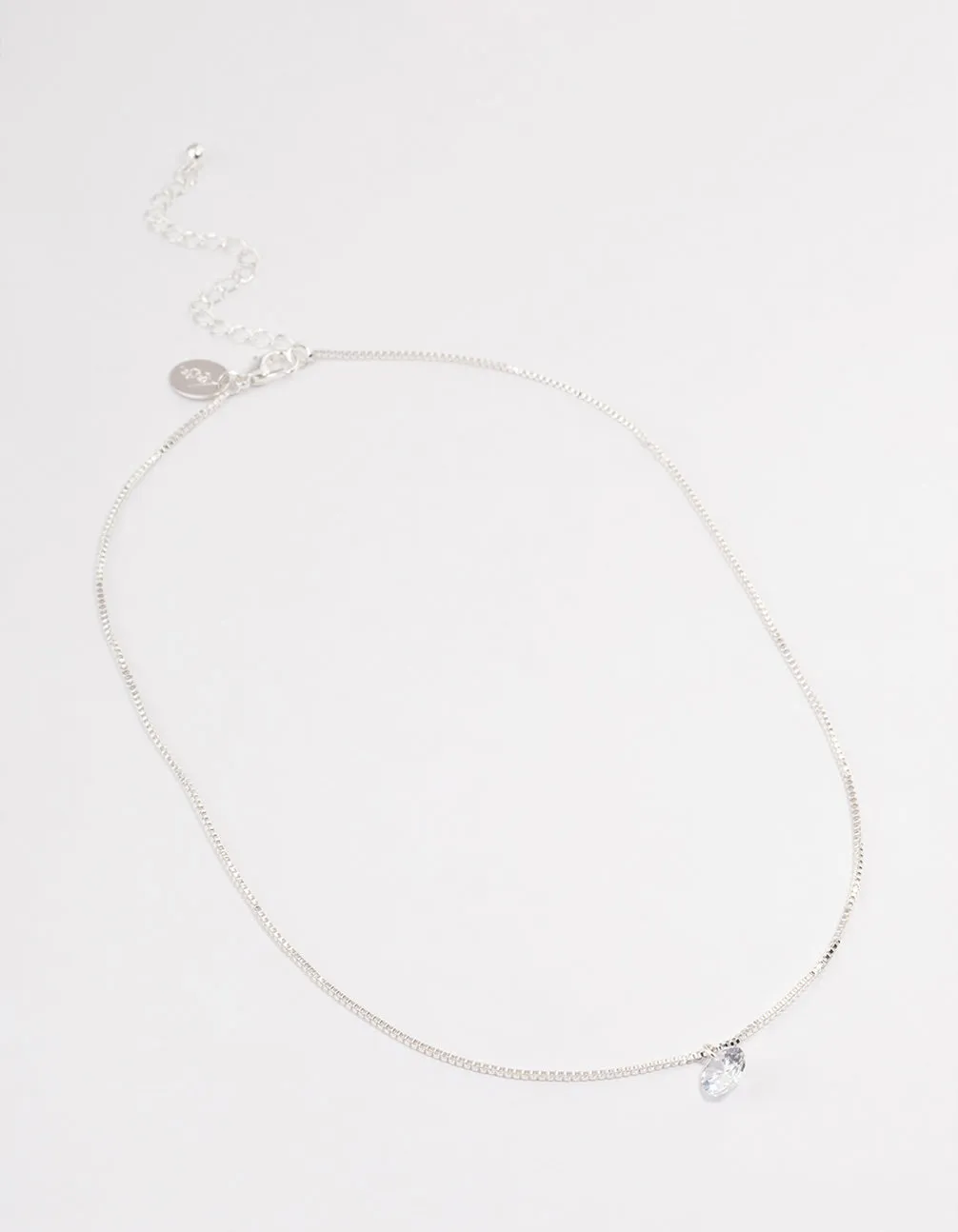 Silver Single Cubic Zirconia Box Chain Necklace