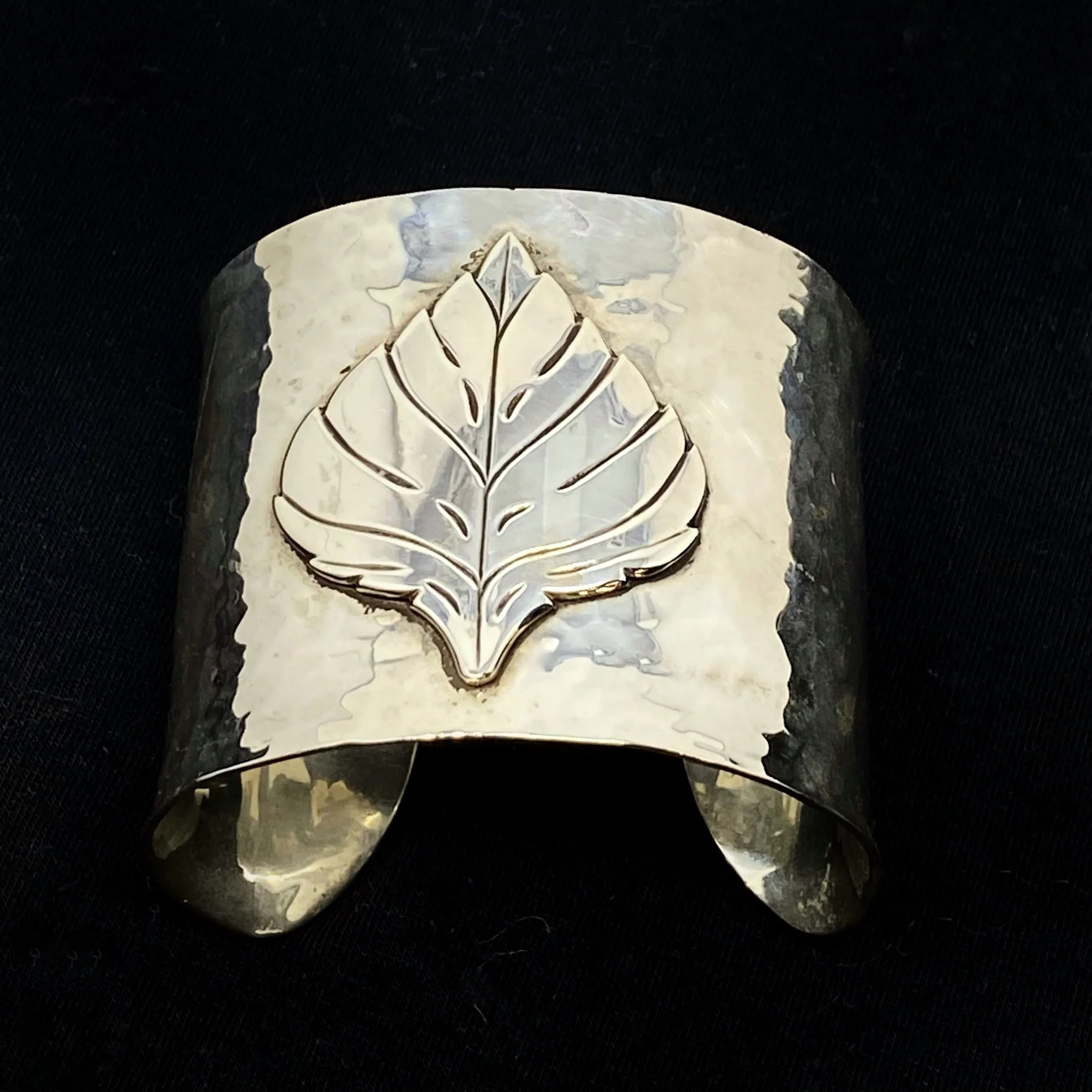 Sir Jim Hayes Aspen Leaf Wide Sterling Silver Large Cuff Bracelet