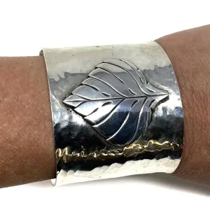 Sir Jim Hayes Aspen Leaf Wide Sterling Silver Large Cuff Bracelet