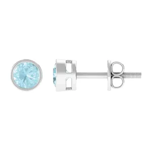 Sky Blue Topaz Solitaire Stud Earrings in Bezel Setting