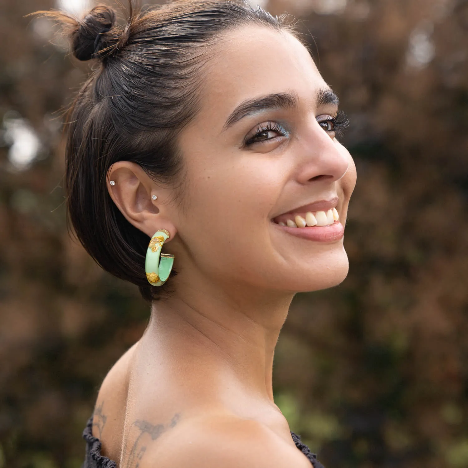 Small Gold Leaf Lucite Hoop Earrings