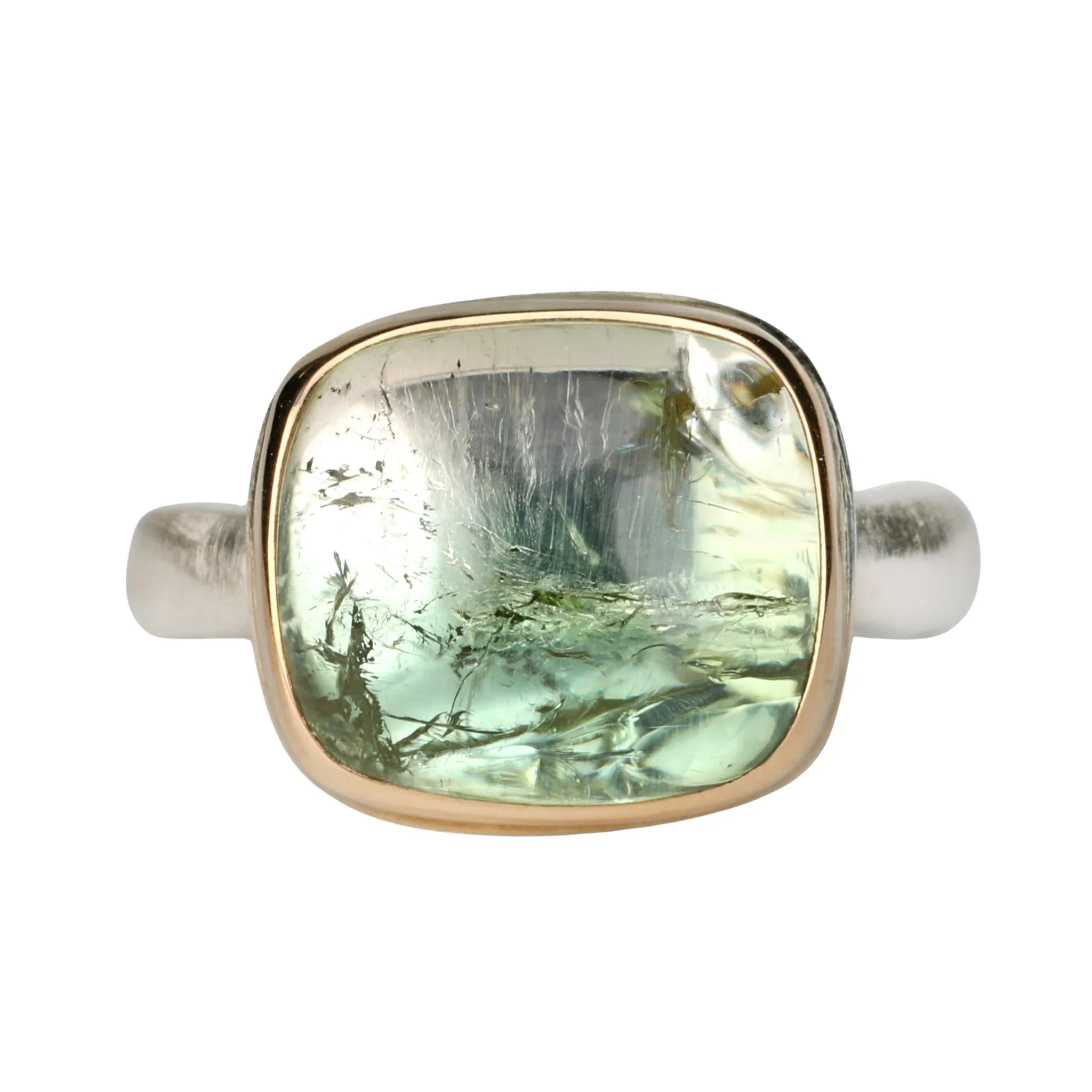 Smooth Rectangular Bi-Color Green Tourmaline Ring