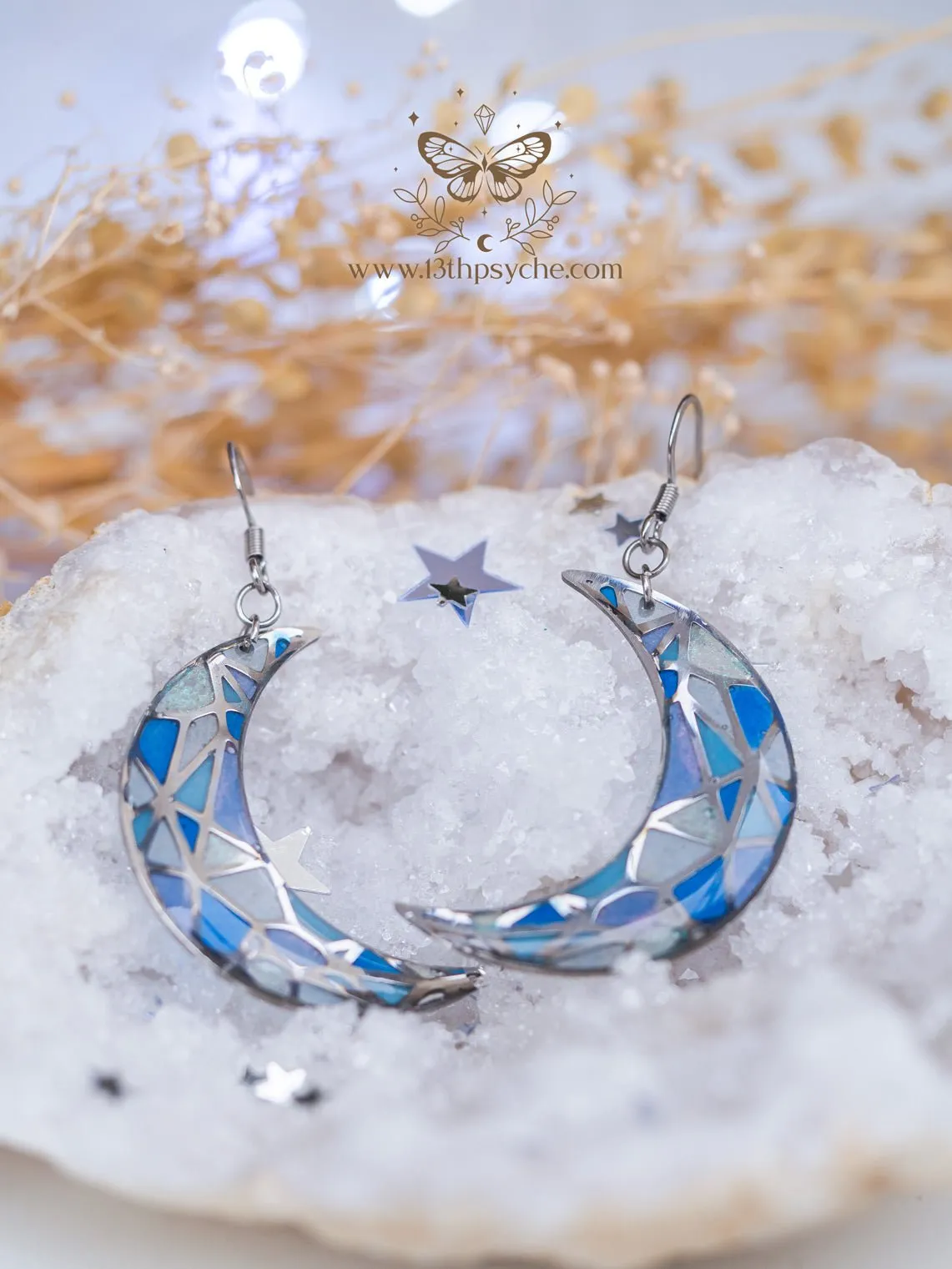 Stained glass inspired moon earrings