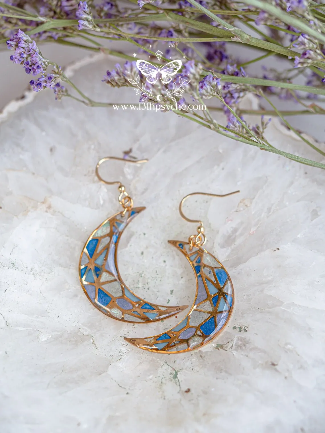 Stained glass inspired moon earrings