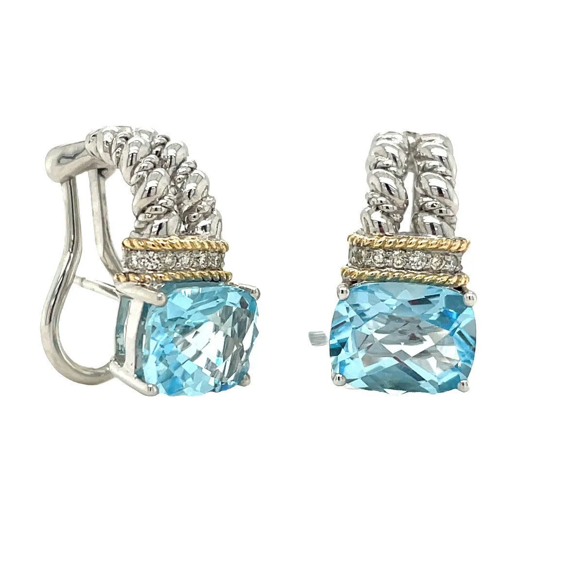 Sterling Silver & 14KY Blue Topaz Drop Earrings w/ 0.15 ctw Dia.