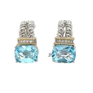 Sterling Silver & 14KY Blue Topaz Drop Earrings w/ 0.15 ctw Dia.