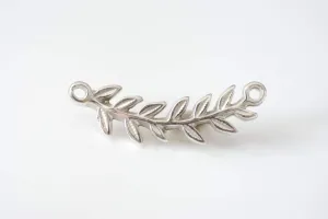 Sterling Silver Wholesale Roman Leaf Connector Charm - leaf link connector, Silver Leaf Branch Connector Charm, Silver Twig leaf flower charm